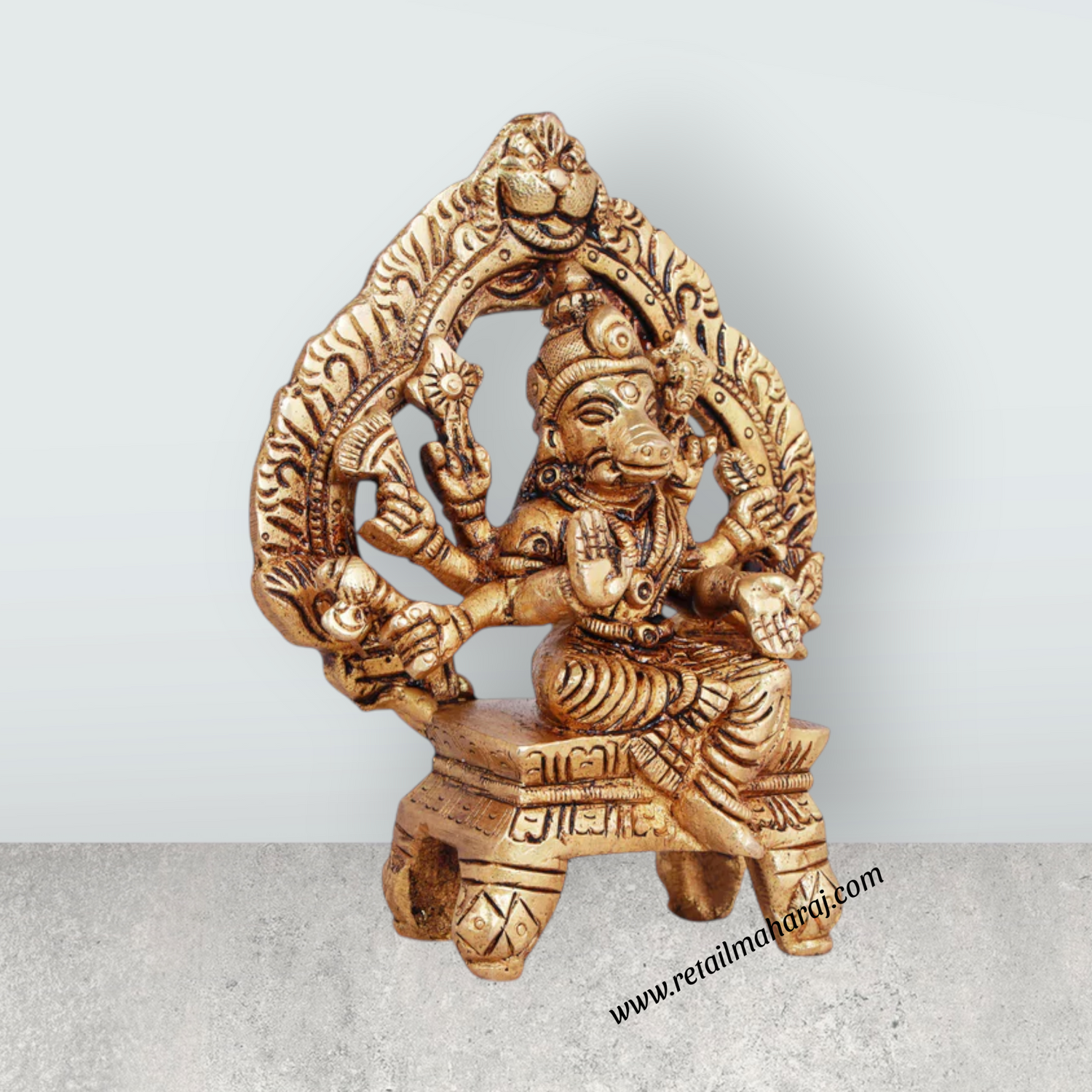 Varahi Amman Statue - 4.5 Inches | Varahi Idol/ Antique Brass Statue/ Varahi with Arch Idol for Pooja - Retail Maharaj