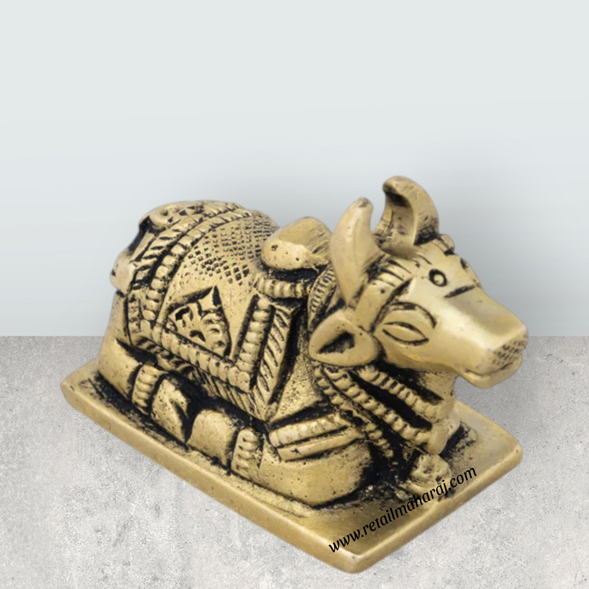 Nandi Statue - 1.5 x 2 Inches | Antique Brass Idol/ Nandi Murti for Pooja/ 110 Gms Approx
