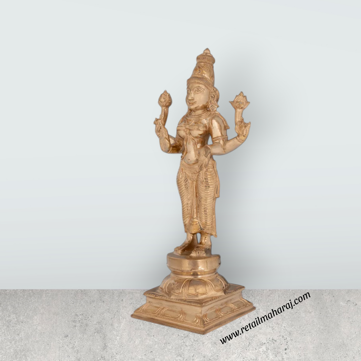 Lakshmi Standing On Base Murti - 12 x 6 Inches | Panchaloha Idol / Lakshmi Statue For Pooja - Retail Maharaj
