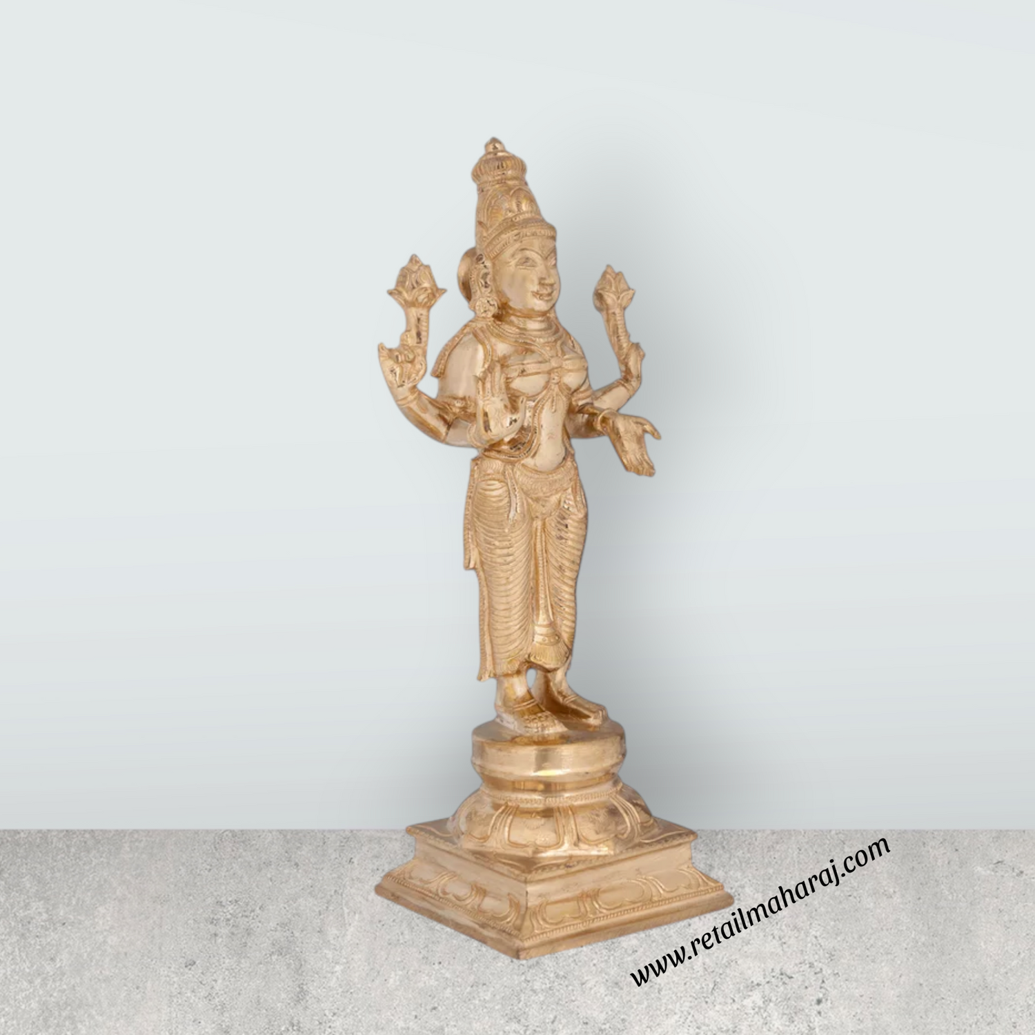 Lakshmi Standing On Base Murti - 12 x 6 Inches | Panchaloha Idol / Lakshmi Statue For Pooja - Retail Maharaj