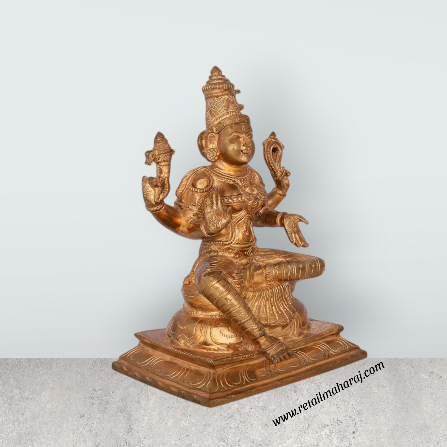 Bhuvaneshwari Sitting On Base Murti - 9 x 6 Inches | Panchaloha Idol / Bhuvaneshwari Statue For Pooja - Retail Maharaj