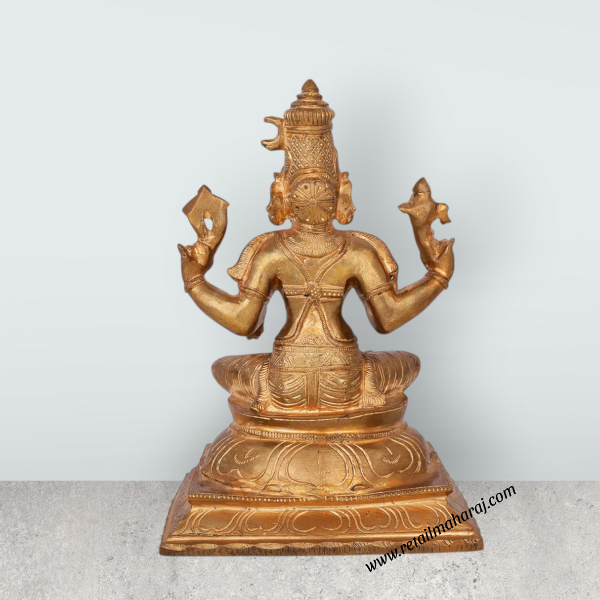 Bhuvaneshwari Sitting On Base Murti - 9 x 6 Inches | Panchaloha Idol / Bhuvaneshwari Statue For Pooja - Retail Maharaj