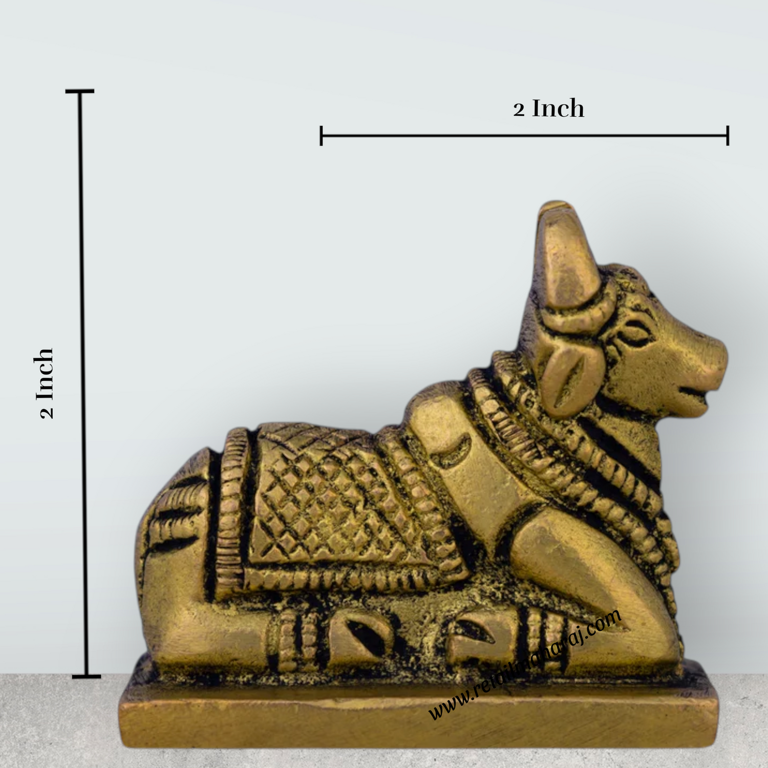 Nandi Statue With Base - 2 X 2 Inches | Antique Brass Idol/ Nandhi Statue/ Nandi Murti For Spiritual Vibes - Retail Maharaj