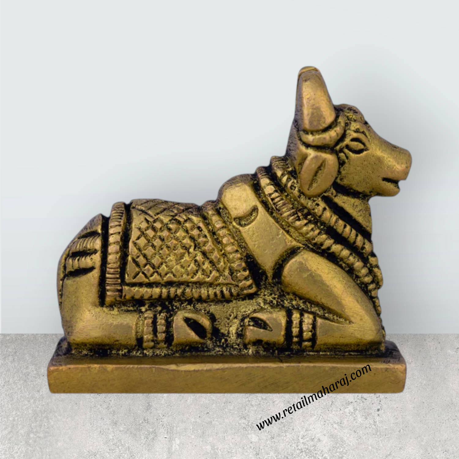 Nandi Statue With Base - 2 X 2 Inches | Antique Brass Idol/ Nandhi Statue/ Nandi Murti For Spiritual Vibes - Retail Maharaj
