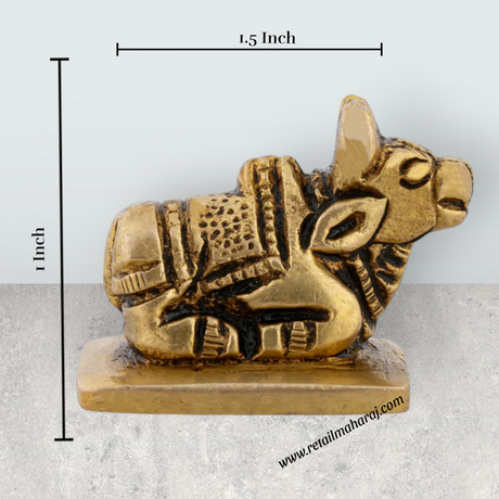 Nandi Statue With Base - 1 x 1.5 Inches | Antique Brass Idol/ Nandhi Statue for Pooja/ 80 Gms Approx - Retail Maharaj