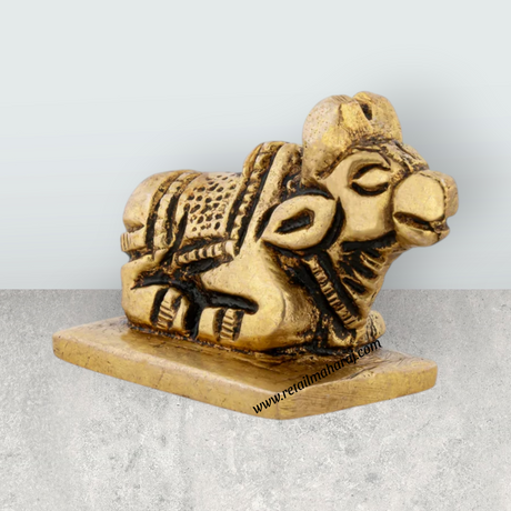 Nandi Statue With Base - 1 x 1.5 Inches | Antique Brass Idol/ Nandhi Statue for Pooja/ 80 Gms Approx - Retail Maharaj