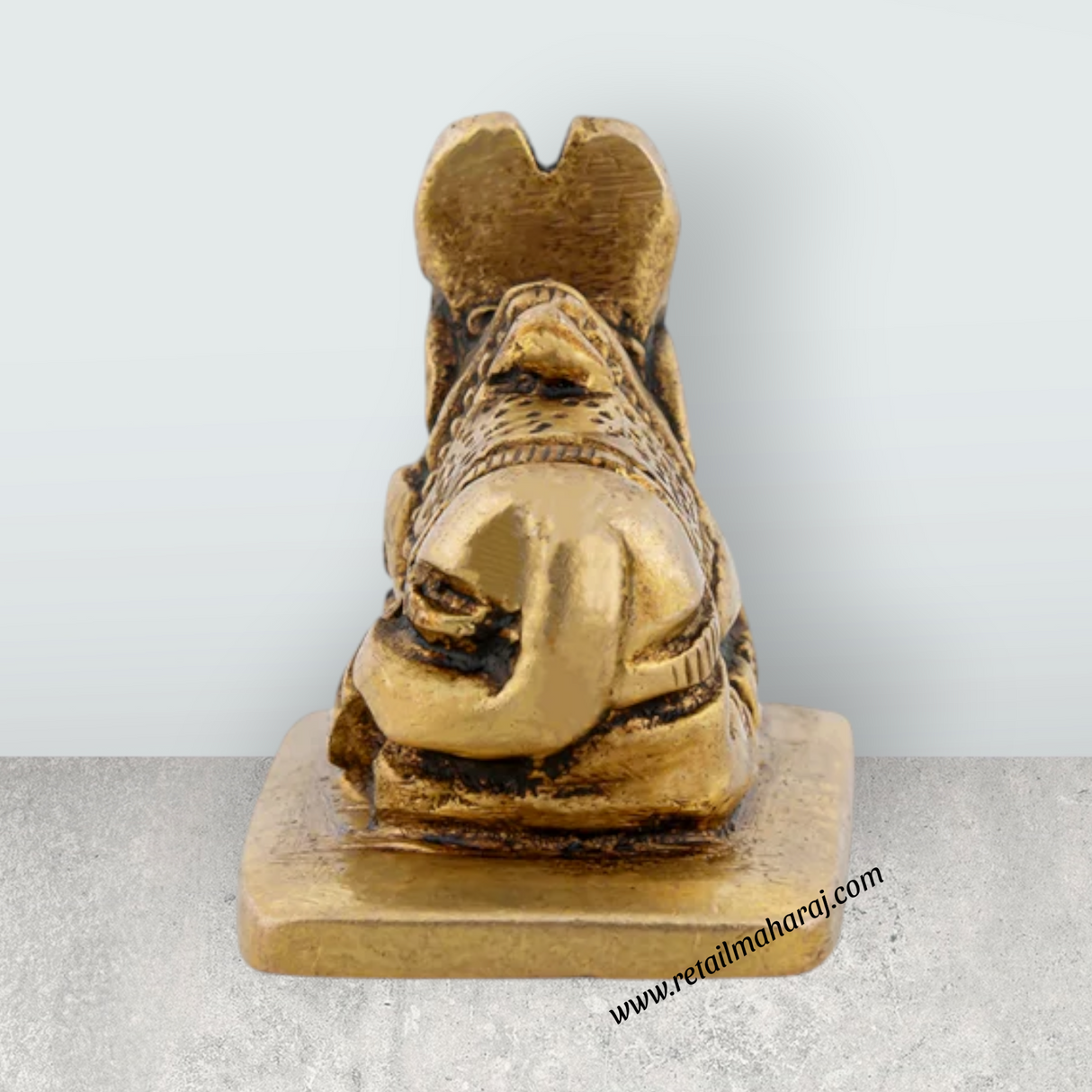 Nandi Statue With Base - 1 x 1.5 Inches | Antique Brass Idol/ Nandhi Statue for Pooja/ 80 Gms Approx - Retail Maharaj
