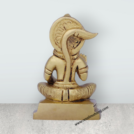 Anjaneya Statue - 3 x 1.75 Inches | Antique Brass Idol/ Sitting Hanuman Statue for Pooja/ 300 Gms Approx - Retail Maharaj