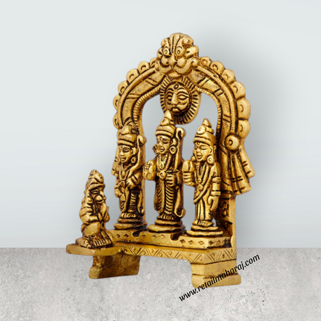 Ram Darbar Murti with Arch - 4 x 2.5 Inches | Antique Brass Idol/ Ram Darbar Idol for Pooja/ 310 Gms Approx - Retail Maharaj