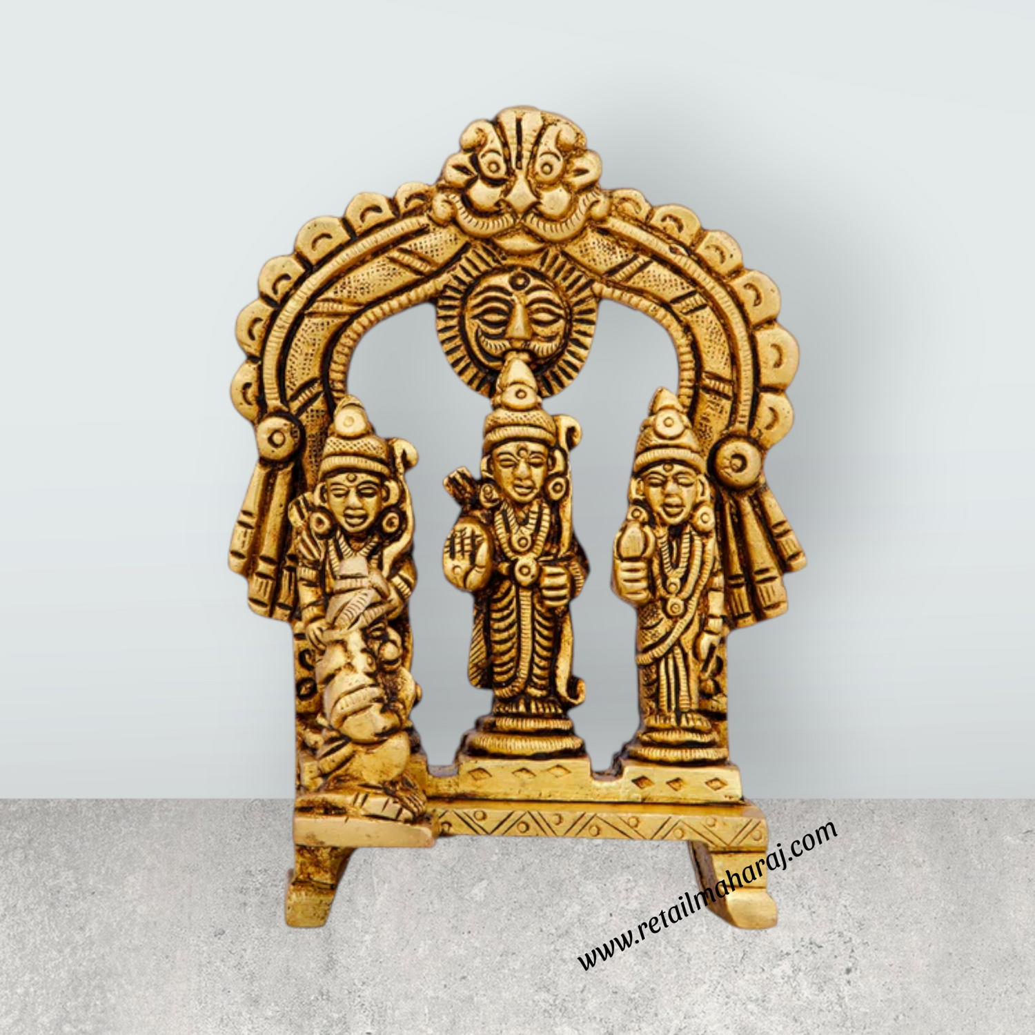 Ram Darbar Murti with Arch - 4 x 2.5 Inches | Antique Brass Idol/ Ram Darbar Idol for Pooja/ 310 Gms Approx - Retail Maharaj