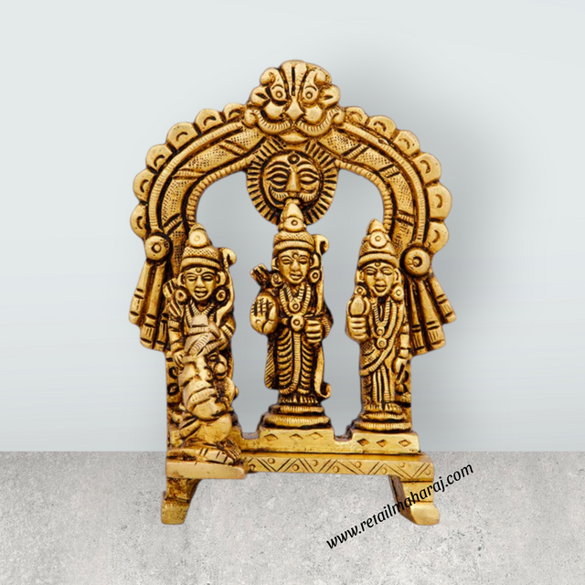 Ram Darbar Murti with Arch - 4 x 2.5 Inches | Antique Brass Idol/ Ram Darbar Idol for Pooja/ 310 Gms Approx - Retail Maharaj