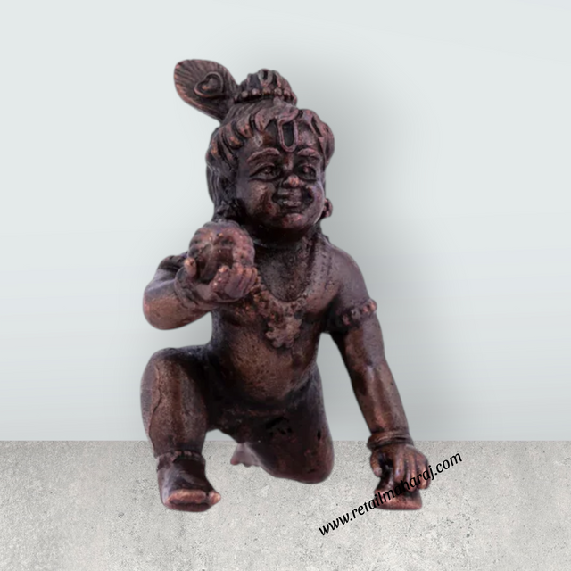 Crawling Krishna Statue - 1.5 x 1.25 Inches | Copper Idol/ Crawling Krishna Idol for Pooja/ 25 Gms Approx - Retail Maharaj
