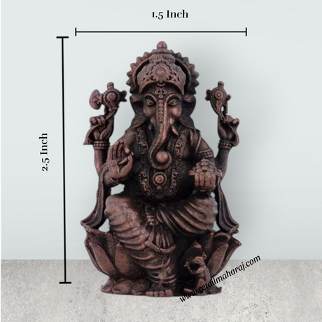 Ganesh Murti – 2.5 x 1.5 Inches Copper Idol Sitting on Lotus - Retail Maharaj