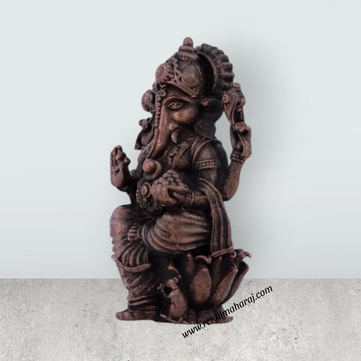 Ganesh Murti – 2.5 x 1.5 Inches Copper Idol Sitting on Lotus - Retail Maharaj