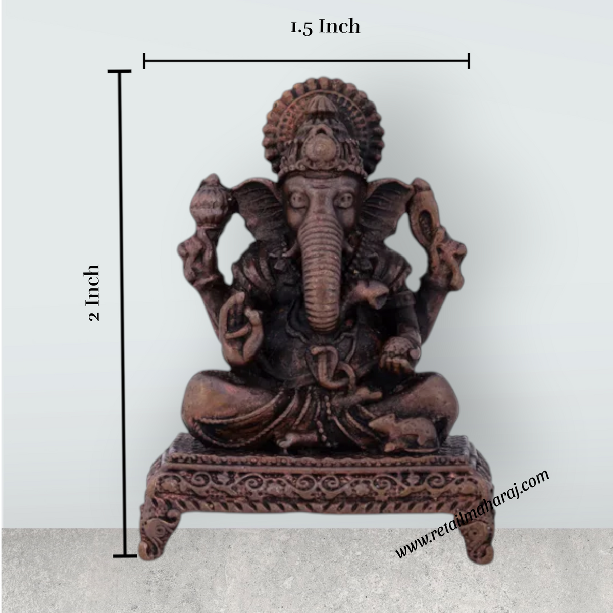 Ganesh Statue Sitting on Chowki – 2 x 1.5 Inches Copper Vinayaka Idol - Retail Maharaj