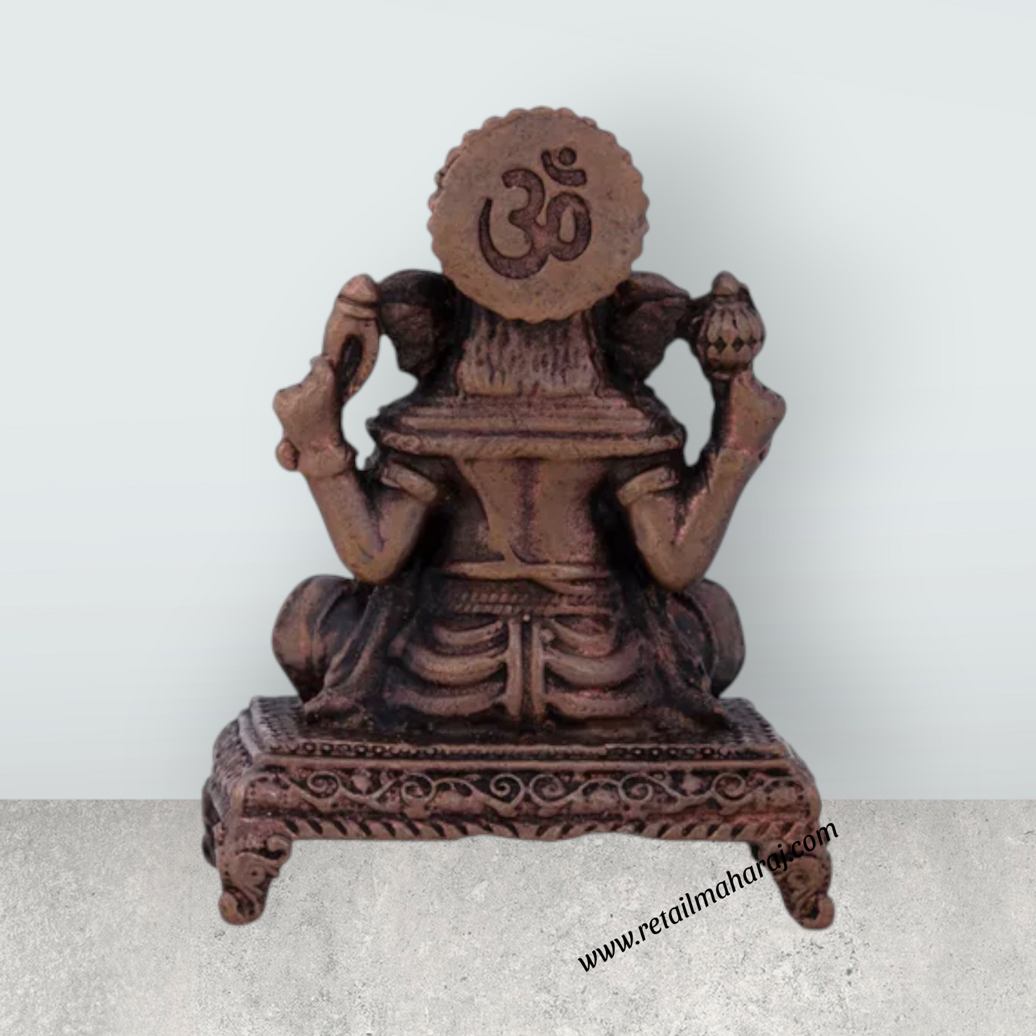 Ganesh Statue Sitting on Chowki – 2 x 1.5 Inches Copper Vinayaka Idol - Retail Maharaj