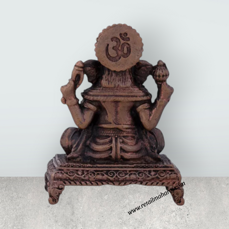 Ganesh Statue Sitting on Chowki – 2 x 1.5 Inches Copper Vinayaka Idol - Retail Maharaj