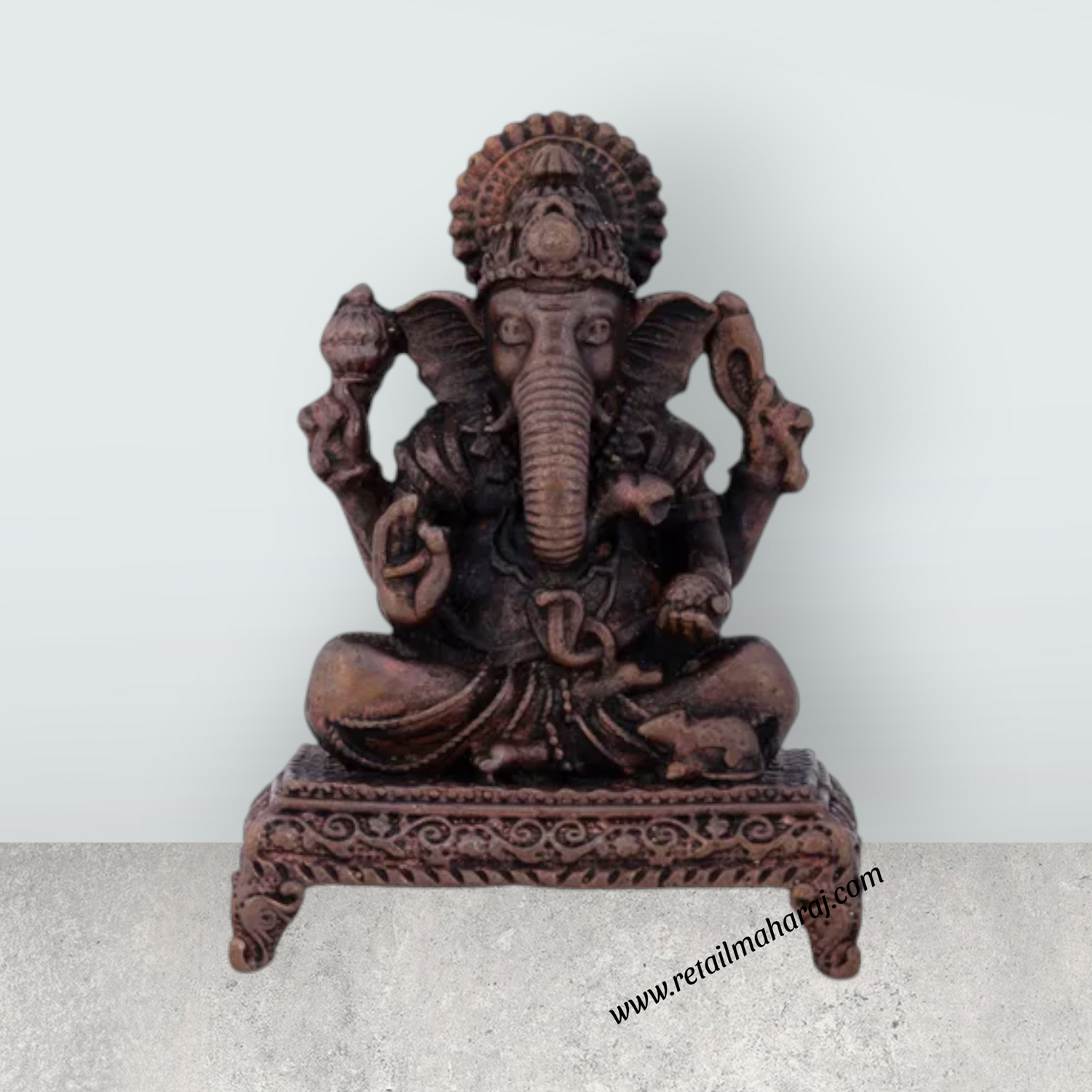 Ganesh Statue Sitting on Chowki – 2 x 1.5 Inches Copper Vinayaka Idol - Retail Maharaj