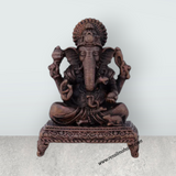 Ganesh Statue Sitting on Chowki – 2 x 1.5 Inches Copper Vinayaka Idol - Retail Maharaj