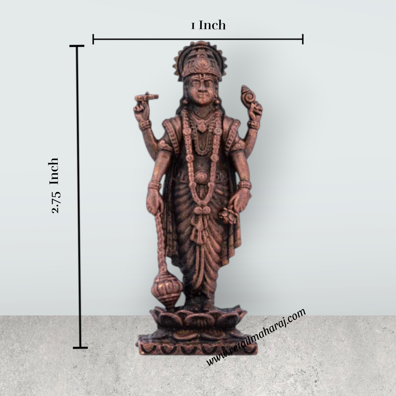 Vishnu Statue – 2.75 x 1 Inches Copper Idol Standing on Lotus - Retail Maharaj