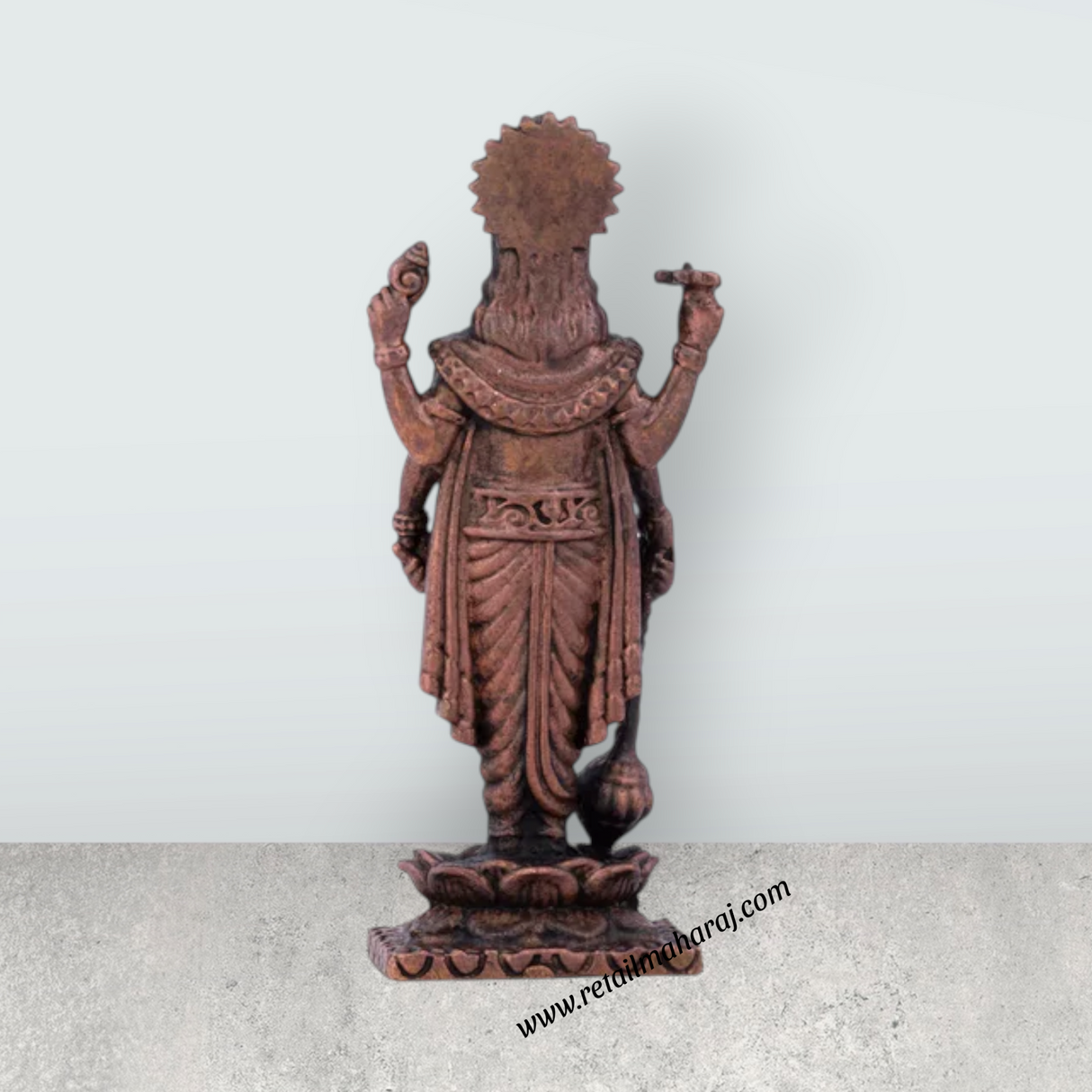 Vishnu Statue – 2.75 x 1 Inches Copper Idol Standing on Lotus - Retail Maharaj