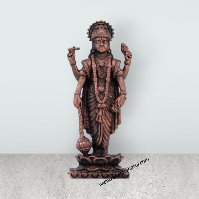 Vishnu Statue – 2.75 x 1 Inches Copper Idol Standing on Lotus - Retail Maharaj