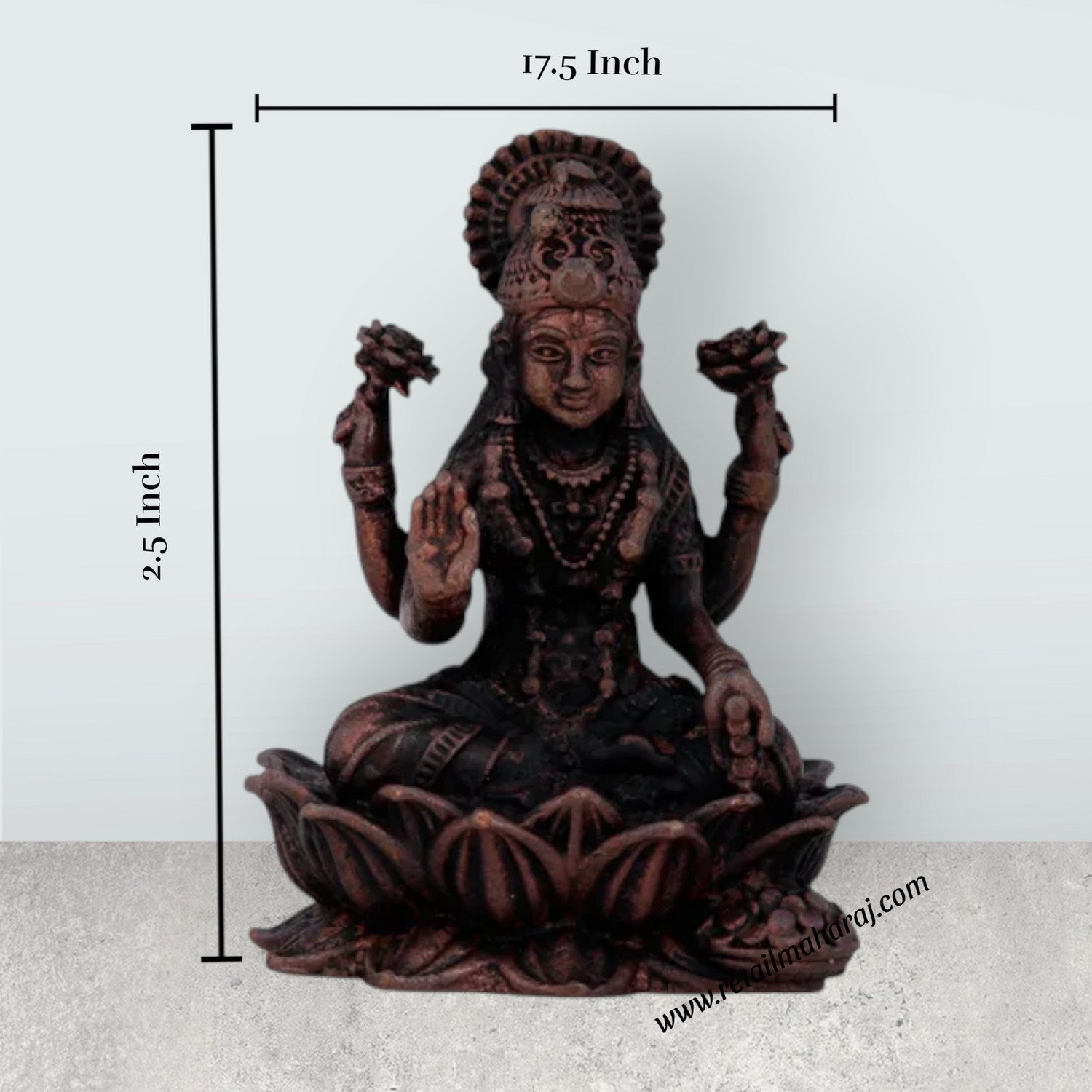 Laxmi Devi Statue – 2.5 x 1.75 Inches Copper Idol Sitting on Lotus - Retail Maharaj