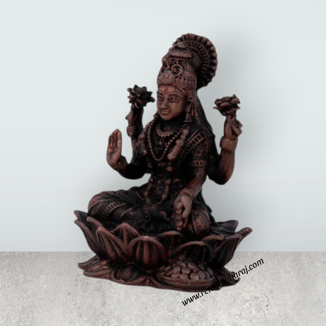 Laxmi Devi Statue - 2 x 1.5 Inches | Lakshmi Statue Sitting On Lotus / Copper Idol/ Maha Laxmi Idol for Pooja/ 70 Gms Approx - Retail Maharaj