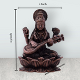 Saraswati Devi Statue – 2.5 x 2 Inches Saraswati Statue Sitting on Lotus Copper Idol for Pooja - Retail Maharaj