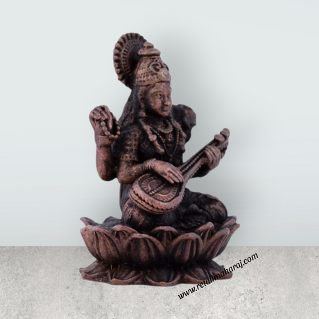 Saraswati Devi Statue – 2.5 x 2 Inches Saraswati Statue Sitting on Lotus Copper Idol for Pooja - Retail Maharaj