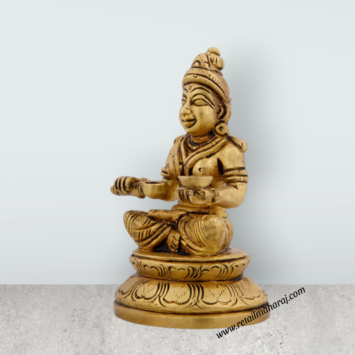 Annapurna Devi Murti - 4 x 2.5 Inches | Antique Brass Statue/ Annapoorani Idol for Pooja/ 500 Gms Approx - Retail Maharaj