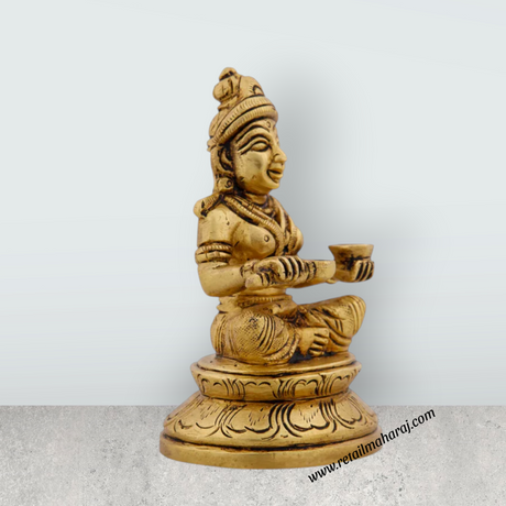 Annapurna Devi Murti - 4 x 2.5 Inches | Antique Brass Statue/ Annapoorani Idol for Pooja/ 500 Gms Approx - Retail Maharaj