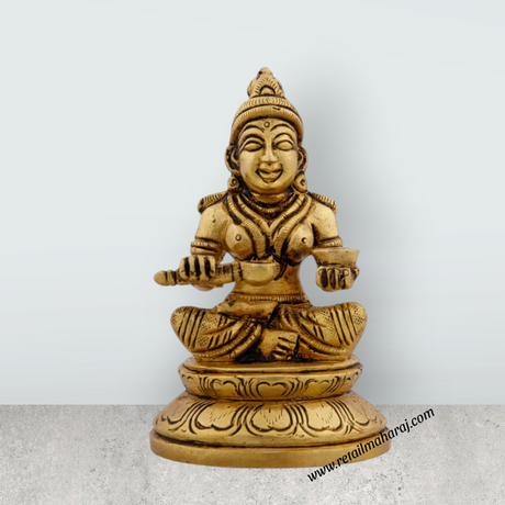 Annapurna Devi Murti - 4 x 2.5 Inches | Antique Brass Statue/ Annapoorani Idol for Pooja/ 500 Gms Approx - Retail Maharaj