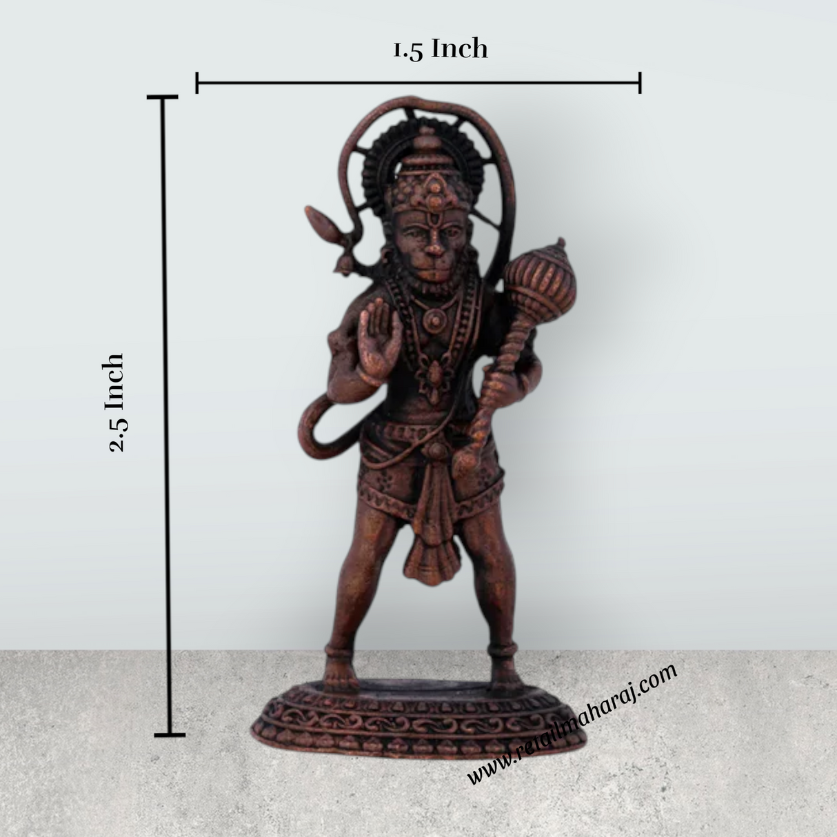 Anjaneya Statue - 2.5 x 1.5 Inches | Standing Hanuman Statue/ Copper Idol / Hanuman Murti for Pooja/ 65 Gms Approx - Retail Maharaj