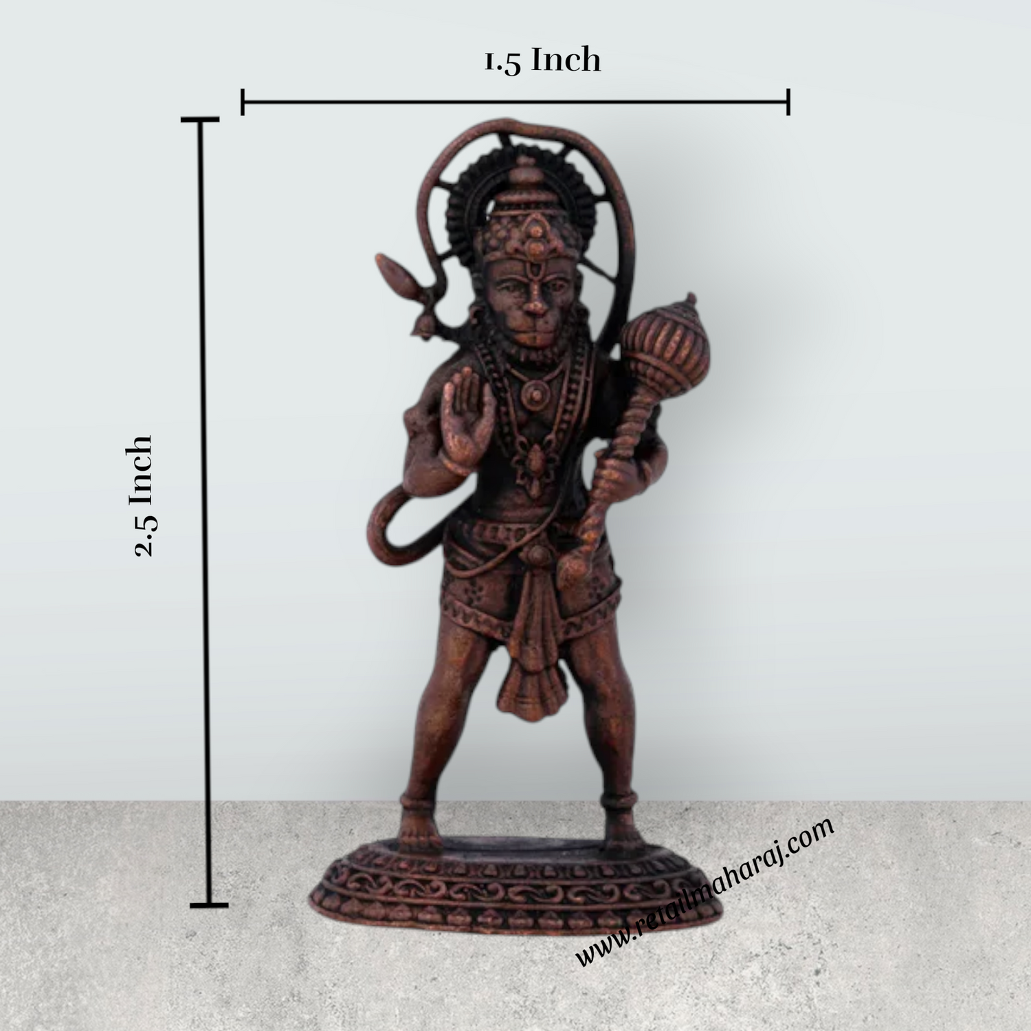 Anjaneya Statue - 2.5 x 1.5 Inches | Standing Hanuman Statue/ Copper Idol / Hanuman Murti for Pooja/ 65 Gms Approx - Retail Maharaj