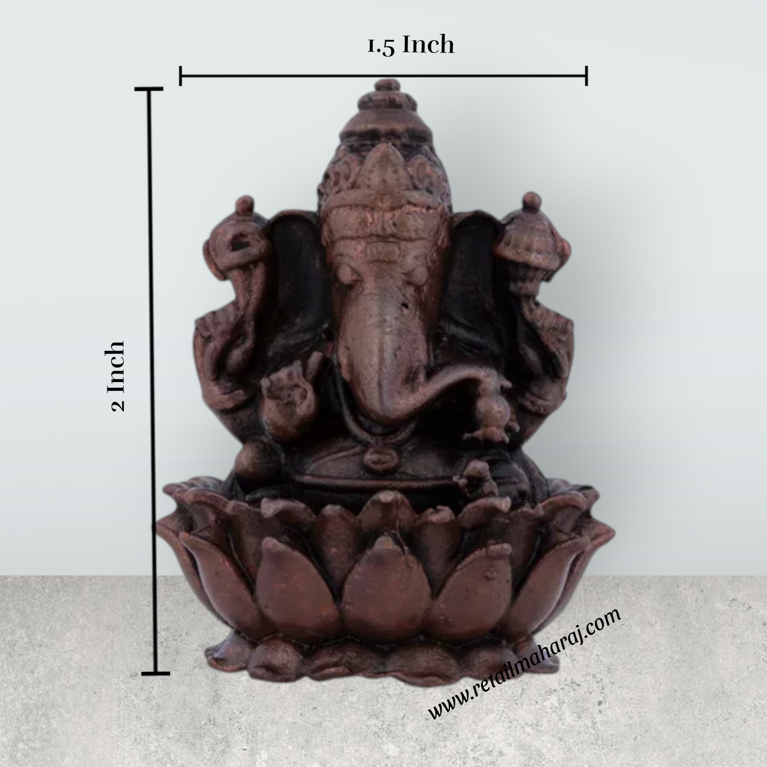 Ganesh Murti – 2.5 x 1.5 Inches Copper Idol Ganesh Statue Sitting on Lotus for Pooja - Retail Maharaj