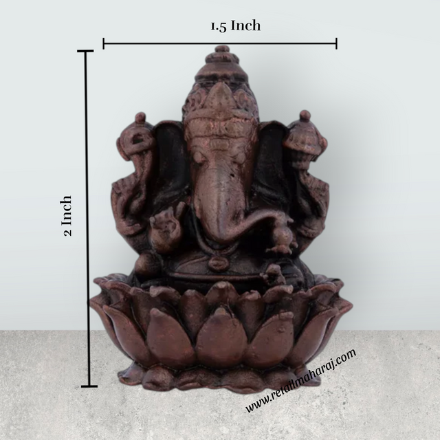Ganesh Murti – 2.5 x 1.5 Inches Copper Idol Ganesh Statue Sitting on Lotus for Pooja - Retail Maharaj