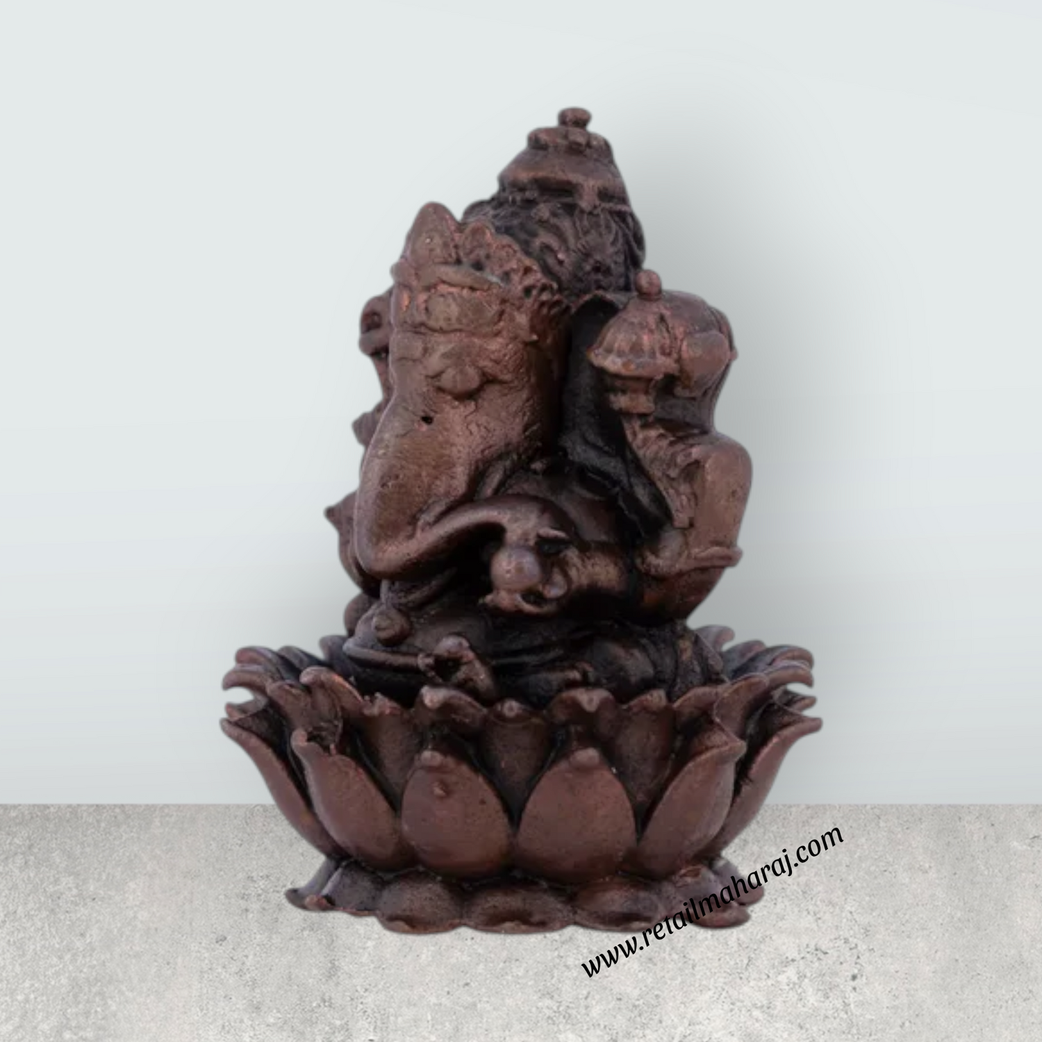 Ganesh Murti – 2.5 x 1.5 Inches Copper Idol Ganesh Statue Sitting on Lotus for Pooja - Retail Maharaj