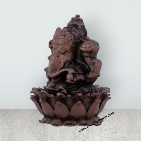 Ganesh Murti – 2.5 x 1.5 Inches Copper Idol Ganesh Statue Sitting on Lotus for Pooja - Retail Maharaj