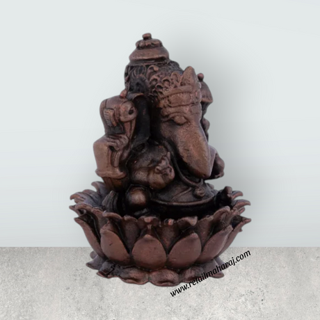Ganesh Murti – 2.5 x 1.5 Inches Copper Idol Ganesh Statue Sitting on Lotus for Pooja - Retail Maharaj
