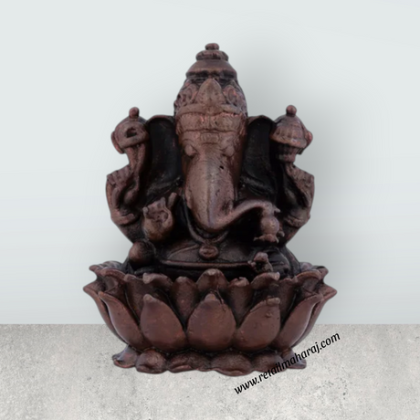 Ganesh Murti – 2.5 x 1.5 Inches Copper Idol Ganesh Statue Sitting on Lotus for Pooja - Retail Maharaj