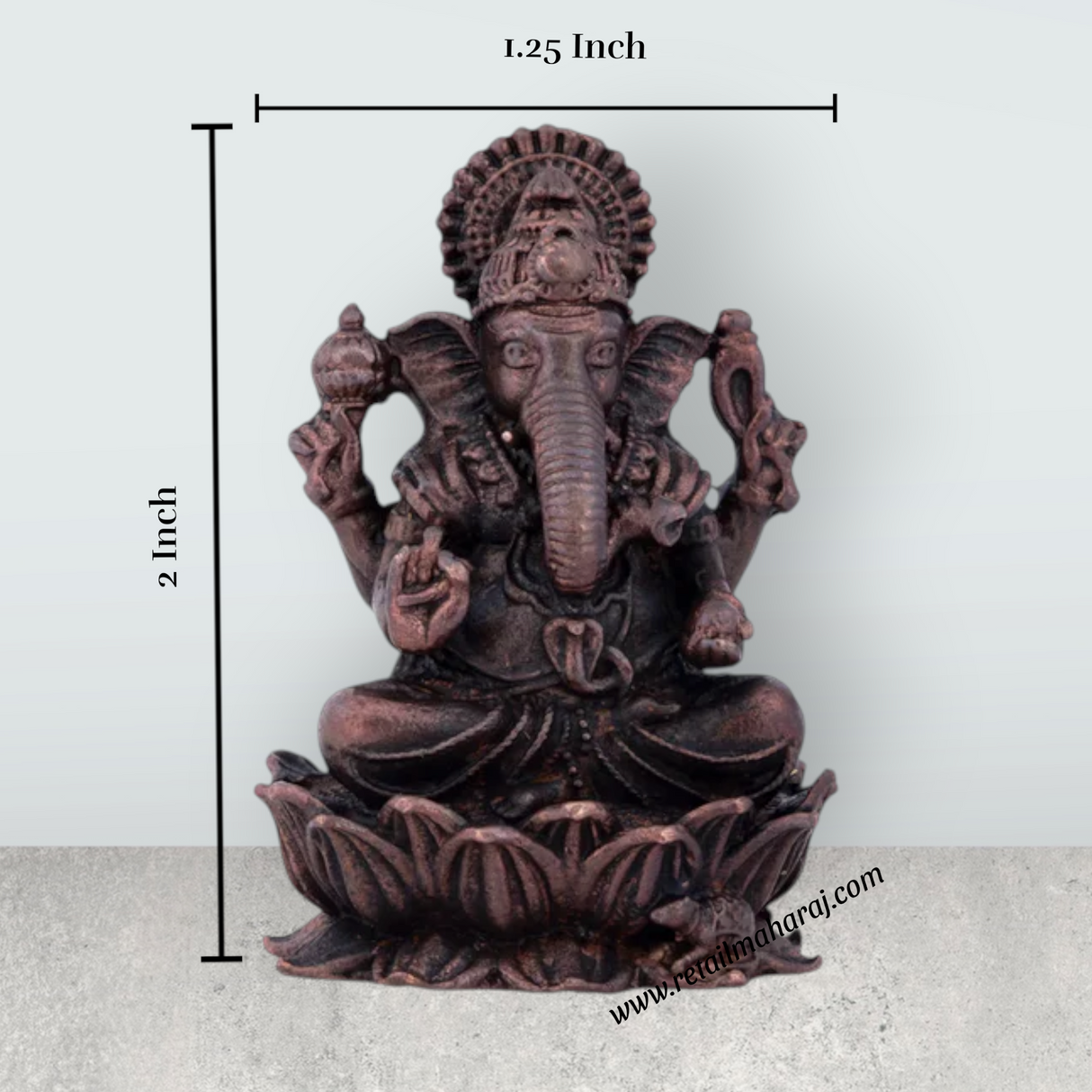 Ganesh Murti – 2 x 1.25 Inches Copper Idol Ganesh Statue Sitting on Lotus for Pooja - Retail Maharaj