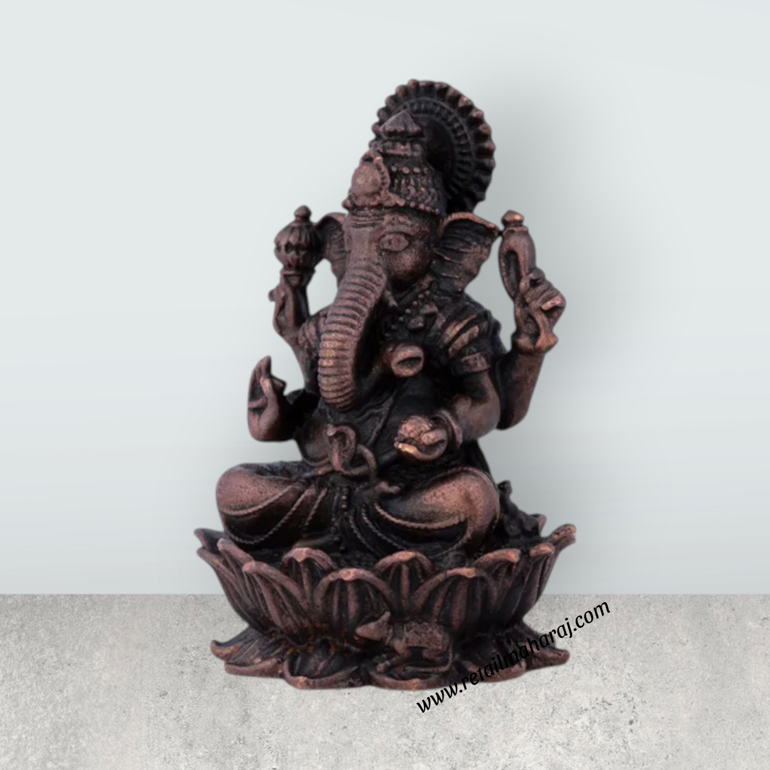 Ganesh Murti – 2 x 1.25 Inches Copper Idol Ganesh Statue Sitting on Lotus for Pooja - Retail Maharaj