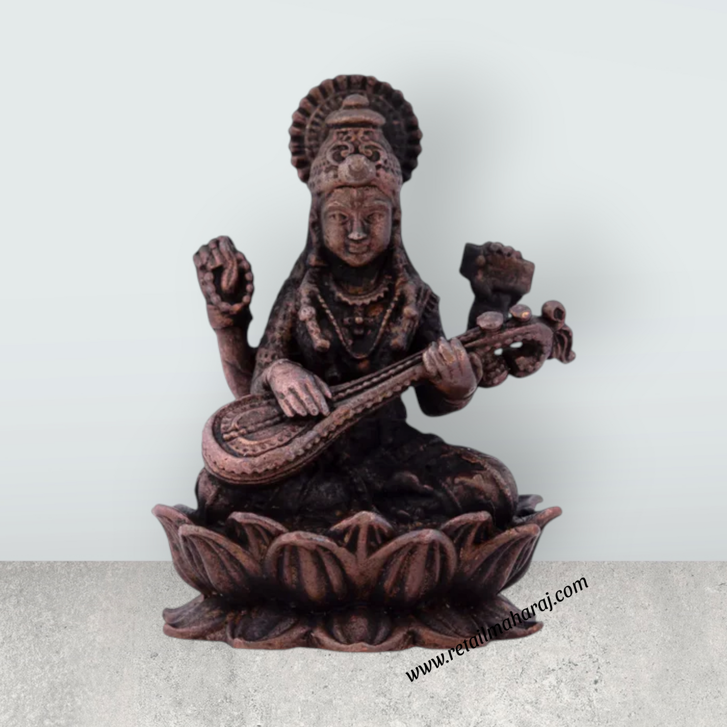 Saraswati Devi Statue - 2 x 1.25 Inches | Saraswati Statue Sitting On Lotus / Copper Idol/ Saraswati Idol for Pooja/ 70 Gms Approx - Retail Maharaj