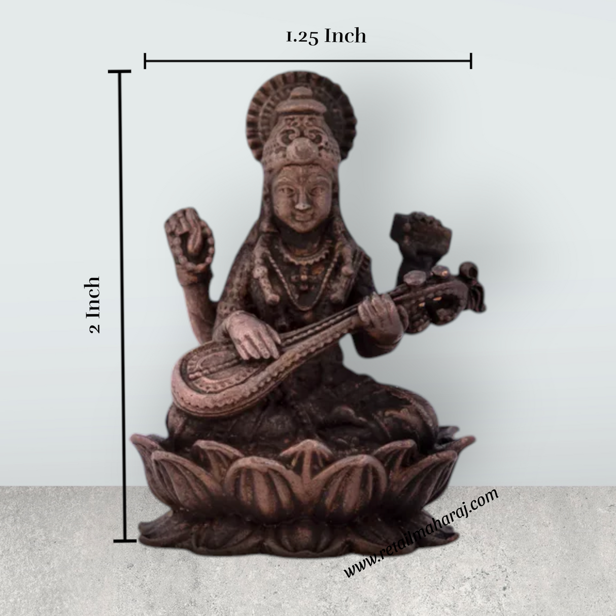 Saraswati Devi Statue - 2 x 1.25 Inches | Saraswati Statue Sitting On Lotus / Copper Idol/ Saraswati Idol for Pooja/ 70 Gms Approx - Retail Maharaj
