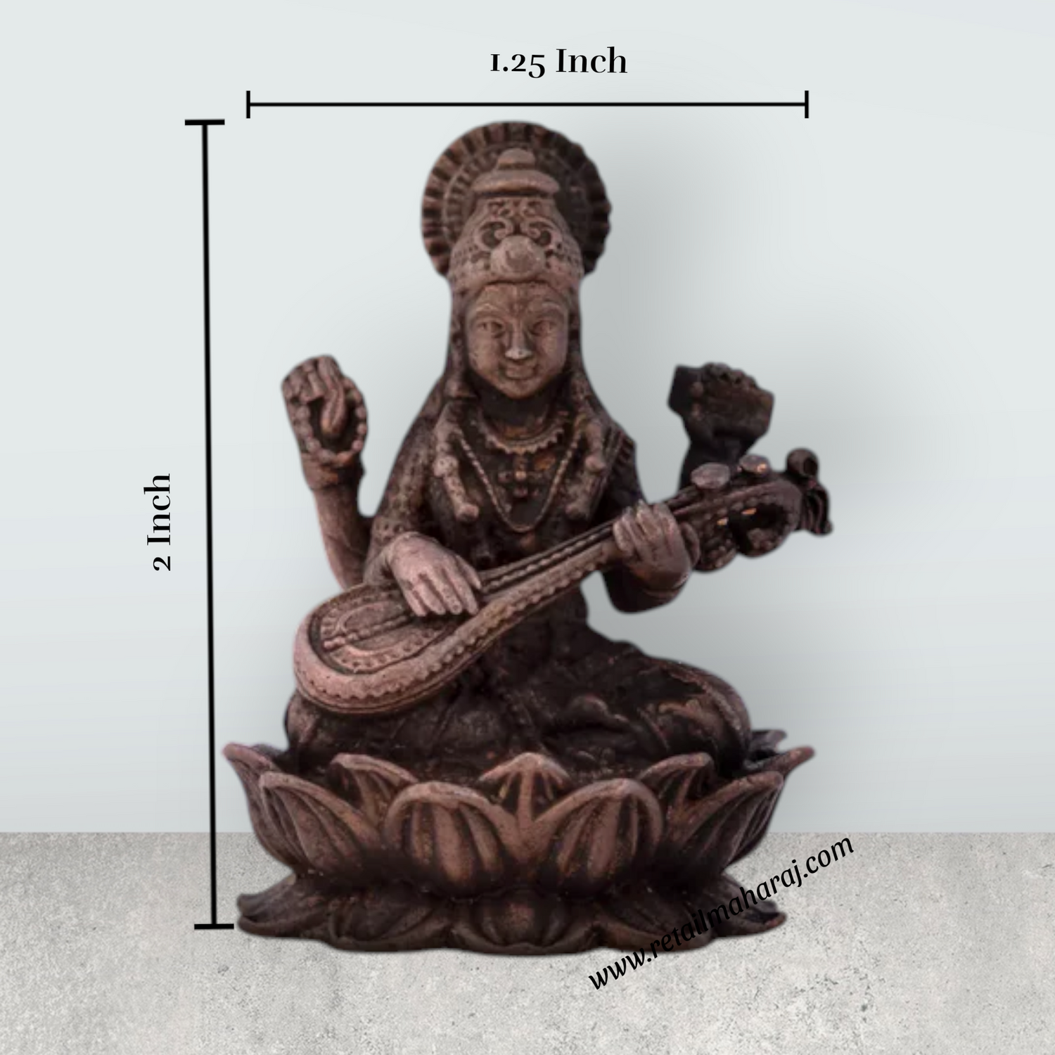 Saraswati Devi Statue - 2 x 1.25 Inches | Saraswati Statue Sitting On Lotus / Copper Idol/ Saraswati Idol for Pooja/ 70 Gms Approx - Retail Maharaj