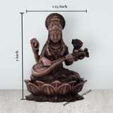 Saraswati Devi Statue - 2 x 1.25 Inches | Saraswati Statue Sitting On Lotus / Copper Idol/ Saraswati Idol for Pooja/ 70 Gms Approx - Retail Maharaj