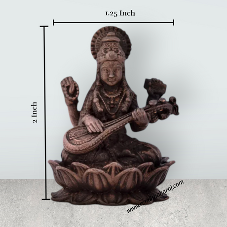 Saraswati Devi Statue - 2 x 1.25 Inches | Saraswati Statue Sitting On Lotus / Copper Idol/ Saraswati Idol for Pooja/ 70 Gms Approx - Retail Maharaj