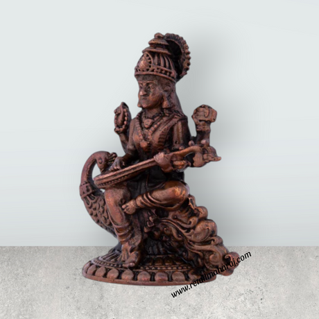 Saraswati Devi Statue - 3 x 2 Inches | Saraswati Statue Sitting On Swan / Copper Idol/ Saraswathi Idol for Pooja/ 115 Gms Approx - Retail Maharaj