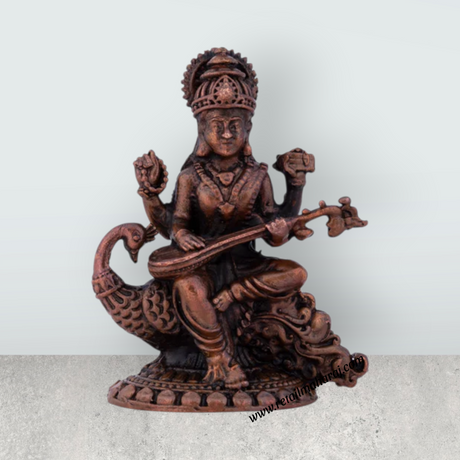 Saraswati Devi Statue - 3 x 2 Inches | Saraswati Statue Sitting On Swan / Copper Idol/ Saraswathi Idol for Pooja/ 115 Gms Approx - Retail Maharaj